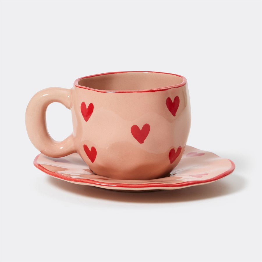 Pink Heart Cup & Saucer Set