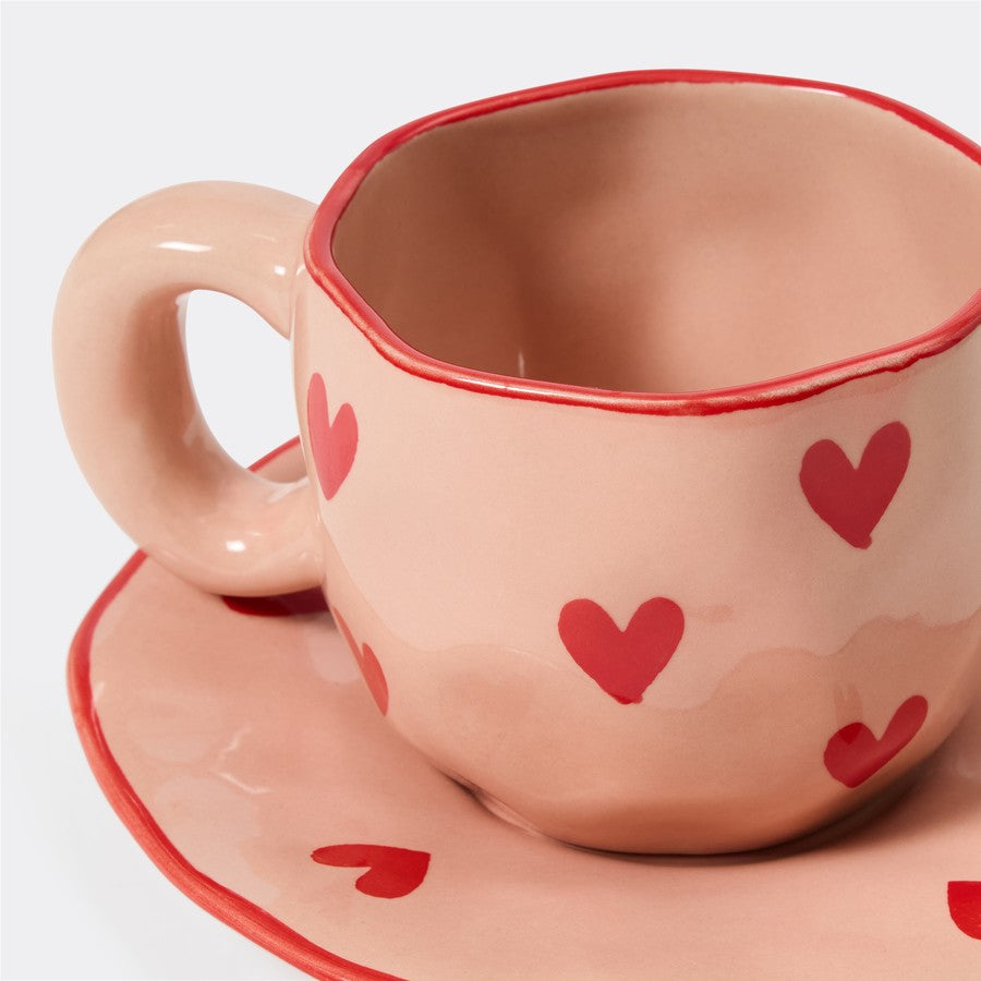 Pink Heart Cup & Saucer Set