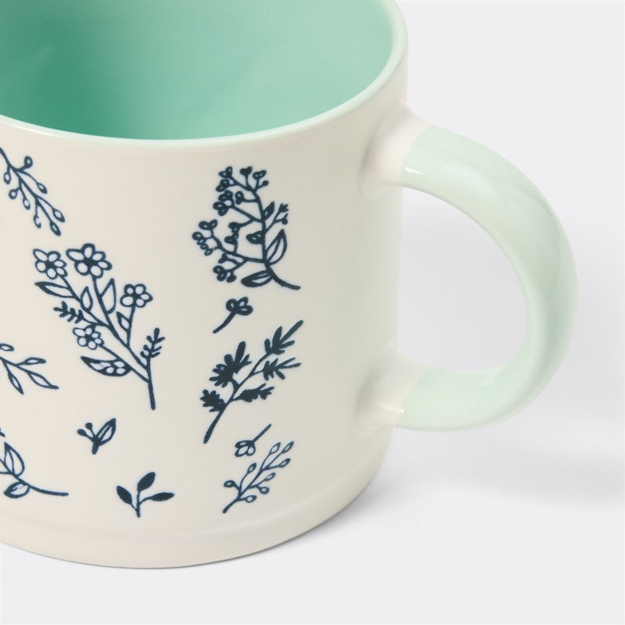 Etched Floral Mug - Blue