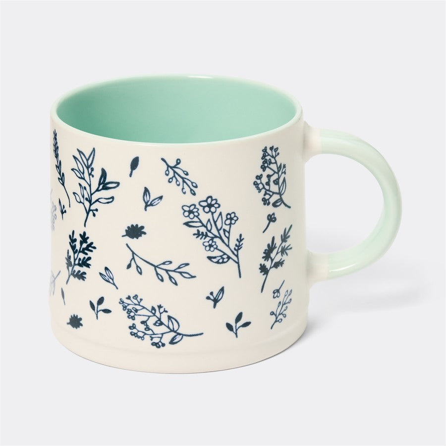 Etched Floral Mug - Blue