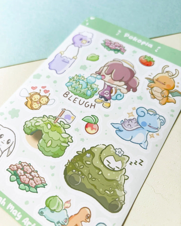 Pokemon Pokopia Sticker Sheet - 14pcs Matte Vinyl Kiss Cut