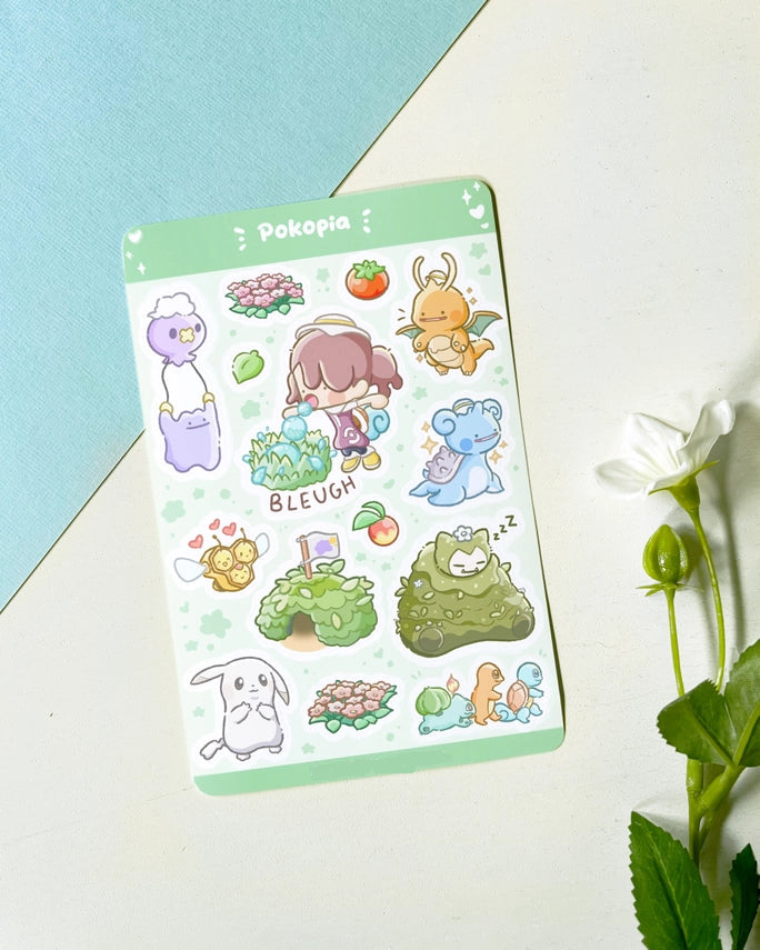 Pokemon Pokopia Sticker Sheet - 14pcs Matte Vinyl Kiss Cut