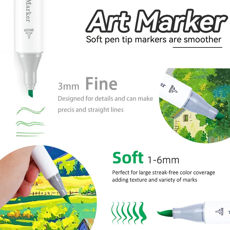 48 Colors Marker Pen Set Alcohol Art Markers Dual Tips Sketching Drawing