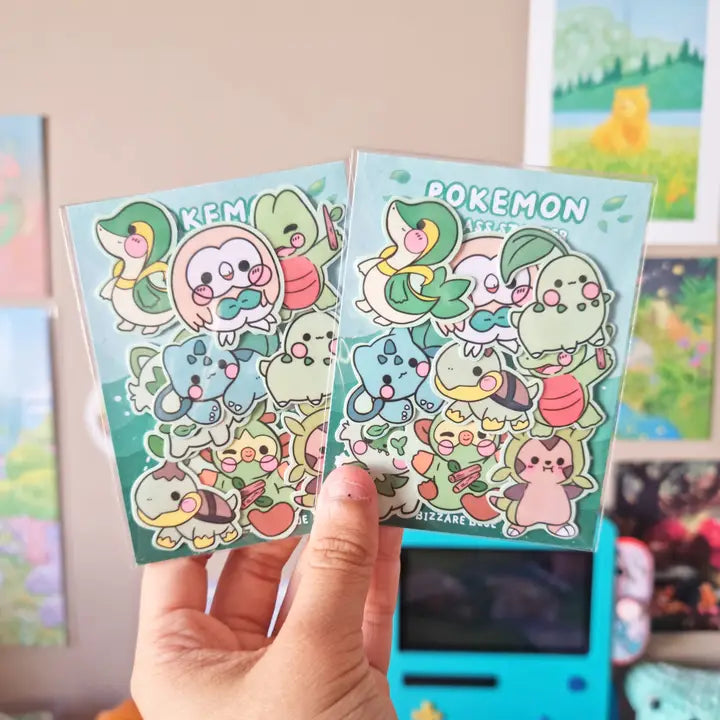 Grass Pokemon Starter Sticker Pack of 9