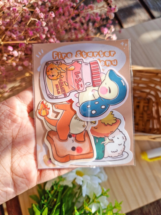 Fire Starter Type Breakfast Pokemon Sticker Pack of 3