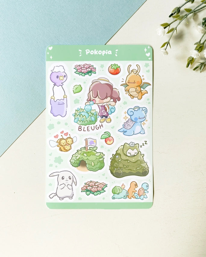 Pokemon Pokopia Sticker Sheet - 14pcs Matte Vinyl Kiss Cut